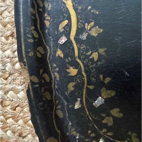 Large 24" Antique Victorian Paper Mache Oval Tray Mother of Pearl Hand Painted - Picture 12 of 12